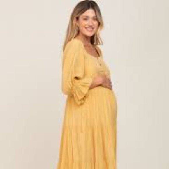 Yellow Bell Sleeve Maxi Dress NWT S Maternity friendly - Picture 4 of 12